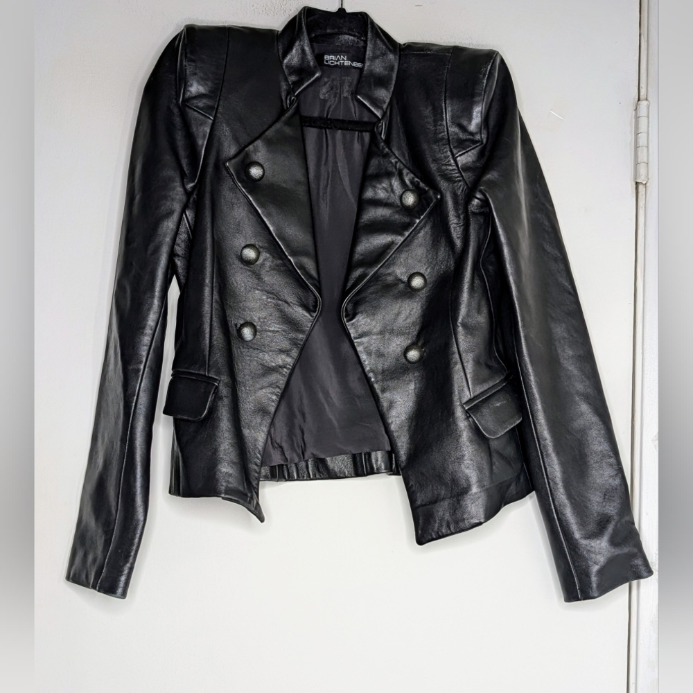 Blank Black Faux Leather Double-Breasted Jacket